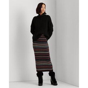 NWT $1990 Ralph Lauren Cashmere Fair Isle Pencil Skirt Black Multi Size Large